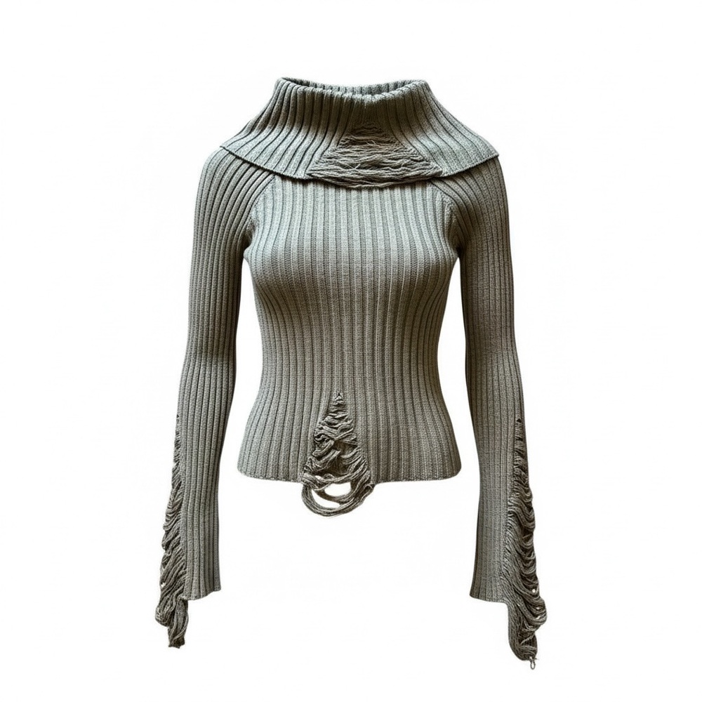 Stylish Women's Ribbed Sweater - Olive Green